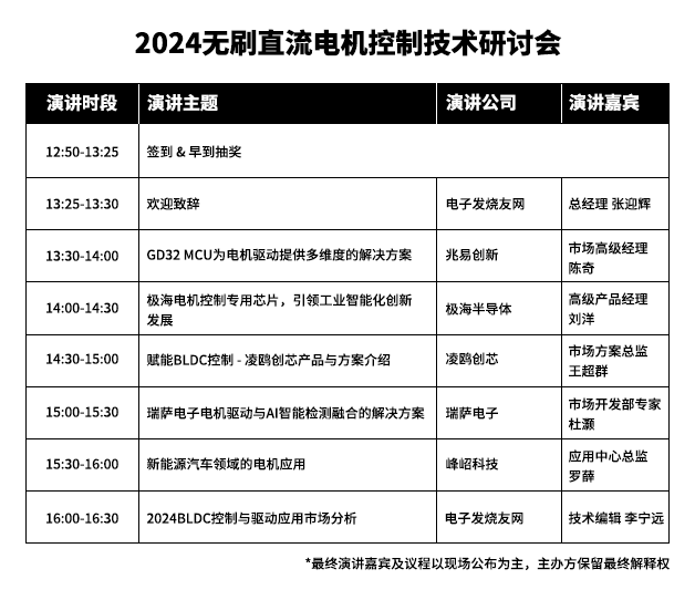 2024无刷直流电机控制技术研讨会